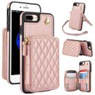 For iPhone 7 Plus / 8 Plus AwQuer Crossbody Zipper Wallet Rhombic Leather Back Phone Case(Rose Gold) - 1