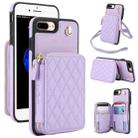 For iPhone 7 Plus / 8 Plus AwQuer Crossbody Zipper Wallet Rhombic Leather Back Phone Case(Purple) - 1