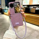 For OPPO Find N3 Flip Comfortable Short Plush Full Coverage Phone Case with Wrist Strap(Purple) - 2