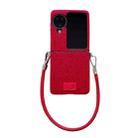 For OPPO Find N2 Flip Comfortable Short Plush Full Coverage Phone Case with Wrist Strap(Red) - 1