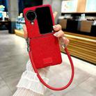 For OPPO Find N2 Flip Comfortable Short Plush Full Coverage Phone Case with Wrist Strap(Red) - 2