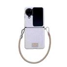 For OPPO Find N2 Flip Comfortable Short Plush Full Coverage Phone Case with Wrist Strap(White) - 1