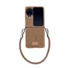 For OPPO Find N2 Flip Comfortable Short Plush Full Coverage Phone Case with Wrist Strap(Brown) - 1