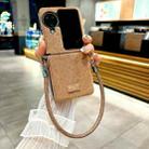 For OPPO Find N2 Flip Comfortable Short Plush Full Coverage Phone Case with Wrist Strap(Brown) - 2