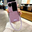 For OPPO Find N2 Flip Comfortable Short Plush Full Coverage Phone Case with Wrist Strap(Purple) - 2