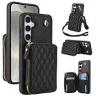 For Samsung Galaxy S24 5G AwQuer Crossbody Zipper Wallet Rhombic Leather Back Phone Case(Black) - 1