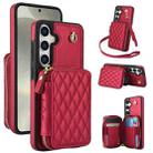 For Samsung Galaxy S24 5G AwQuer Crossbody Zipper Wallet Rhombic Leather Back Phone Case(Red) - 1