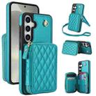 For Samsung Galaxy S24 5G AwQuer Crossbody Zipper Wallet Rhombic Leather Back Phone Case(Green) - 1