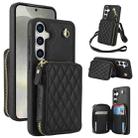 For Samsung Galaxy S24+ 5G AwQuer Crossbody Zipper Wallet Rhombic Leather Back Phone Case(Black) - 1