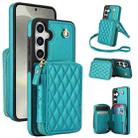 For Samsung Galaxy S24+ 5G AwQuer Crossbody Zipper Wallet Rhombic Leather Back Phone Case(Green) - 1