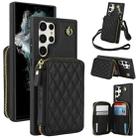 For Samsung Galaxy S24 Ultra 5G AwQuer Crossbody Zipper Wallet Rhombic Leather Back Phone Case(Black) - 1