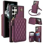 For Samsung Galaxy S24 Ultra 5G AwQuer Crossbody Zipper Wallet Rhombic Leather Back Phone Case(Dark Purple) - 1