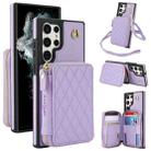 For Samsung Galaxy S24 Ultra 5G AwQuer Crossbody Zipper Wallet Rhombic Leather Back Phone Case(Purple) - 1