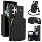 For Samsung Galaxy S23 Ultra 5G AwQuer Crossbody Zipper Wallet Rhombic Leather Back Phone Case(Black) - 1
