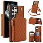 For Samsung Galaxy S23 Ultra 5G AwQuer Crossbody Zipper Wallet Rhombic Leather Back Phone Case(Brown) - 1