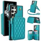 For Samsung Galaxy S22 Ultra 5G AwQuer Crossbody Zipper Wallet Rhombic Leather Back Phone Case(Green) - 1