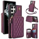 For Samsung Galaxy S22 Ultra 5G AwQuer Crossbody Zipper Wallet Rhombic Leather Back Phone Case(Dark Purple) - 1