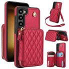 For Samsung Galaxy S23 5G AwQuer Crossbody Zipper Wallet Rhombic Leather Back Phone Case(Red) - 1