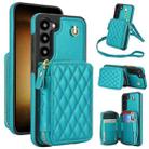 For Samsung Galaxy S23 5G AwQuer Crossbody Zipper Wallet Rhombic Leather Back Phone Case(Green) - 1