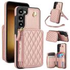 For Samsung Galaxy S23 5G AwQuer Crossbody Zipper Wallet Rhombic Leather Back Phone Case(Rose Gold) - 1