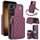 For Samsung Galaxy S23 5G AwQuer Crossbody Zipper Wallet Rhombic Leather Back Phone Case(Dark Purple) - 1