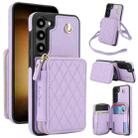 For Samsung Galaxy S23 5G AwQuer Crossbody Zipper Wallet Rhombic Leather Back Phone Case(Purple) - 1