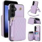For Samsung Galaxy S23 FE 5G AwQuer Crossbody Zipper Wallet Rhombic Leather Back Phone Case(Purple) - 1