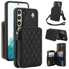 For Samsung Galaxy S22 5G AwQuer Crossbody Zipper Wallet Rhombic Leather Back Phone Case(Black) - 1