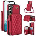 For Samsung Galaxy S22 5G AwQuer Crossbody Zipper Wallet Rhombic Leather Back Phone Case(Red) - 1