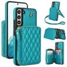 For Samsung Galaxy S22 5G AwQuer Crossbody Zipper Wallet Rhombic Leather Back Phone Case(Green) - 1