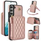 For Samsung Galaxy S22 5G AwQuer Crossbody Zipper Wallet Rhombic Leather Back Phone Case(Rose Gold) - 1