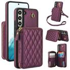 For Samsung Galaxy S22 5G AwQuer Crossbody Zipper Wallet Rhombic Leather Back Phone Case(Dark Purple) - 1