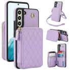 For Samsung Galaxy S22 5G AwQuer Crossbody Zipper Wallet Rhombic Leather Back Phone Case(Purple) - 1