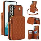 For Samsung Galaxy S22 5G AwQuer Crossbody Zipper Wallet Rhombic Leather Back Phone Case(Brown) - 1