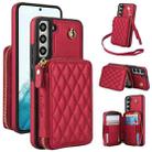 For Samsung Galaxy S22+ 5G AwQuer Crossbody Zipper Wallet Rhombic Leather Back Phone Case(Red) - 1