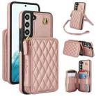 For Samsung Galaxy S22+ 5G AwQuer Crossbody Zipper Wallet Rhombic Leather Back Phone Case(Rose Gold) - 1