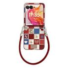 For Motorola Razr 50 Lattice Little Bear Pattern Full Coverage Phone Case with Wrist Strap(Red) - 1