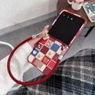 For Motorola Razr 50 Lattice Little Bear Pattern Full Coverage Phone Case with Wrist Strap(Red) - 2