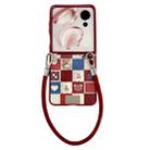 For Honor Magic V Flip Lattice Little Bear Pattern Full Coverage Phone Case with Wrist Strap(Red) - 1