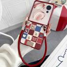 For Honor Magic V Flip Lattice Little Bear Pattern Full Coverage Phone Case with Wrist Strap(Red) - 2