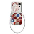 For Honor Magic V Flip Lattice Little Bear Pattern Full Coverage Phone Case with Wrist Strap(Silver) - 1