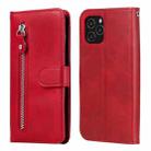 For iPhone 12 mini Pro Fashion Calf Texture Zipper Horizontal Flip Leather Case with Stand & Card Slots & Wallet Function(Red) - 1