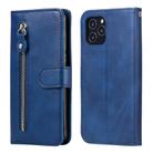For iPhone 12 mini Pro Fashion Calf Texture Zipper Horizontal Flip Leather Case with Stand & Card Slots & Wallet Function(Blue) - 1