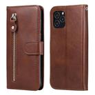 For iPhone 12 mini Pro Fashion Calf Texture Zipper Horizontal Flip Leather Case with Stand & Card Slots & Wallet Function(Brown) - 1