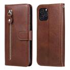 For iPhone 12 mini Pro Fashion Calf Texture Zipper Horizontal Flip Leather Case with Stand & Card Slots & Wallet Function(Brown) - 1