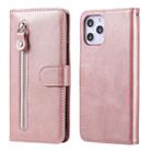 For iPhone 12 Pro Max Fashion Calf Texture Zipper Horizontal Flip Leather Case with Stand & Card Slots & Wallet Function(Rose Gold) - 1