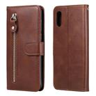 For Xiaomi Redmi 9A Fashion Calf Texture Zipper Horizontal Flip Leather Case with Stand & Card Slots & Wallet Function(Brown) - 1