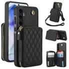 For Samsung Galaxy A55 5G AwQuer Crossbody Zipper Wallet Rhombic Leather Back Phone Case(Black) - 1