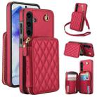 For Samsung Galaxy A55 5G AwQuer Crossbody Zipper Wallet Rhombic Leather Back Phone Case(Red) - 1