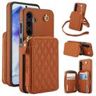 For Samsung Galaxy A35 5G AwQuer Crossbody Zipper Wallet Rhombic Leather Back Phone Case(Brown) - 1